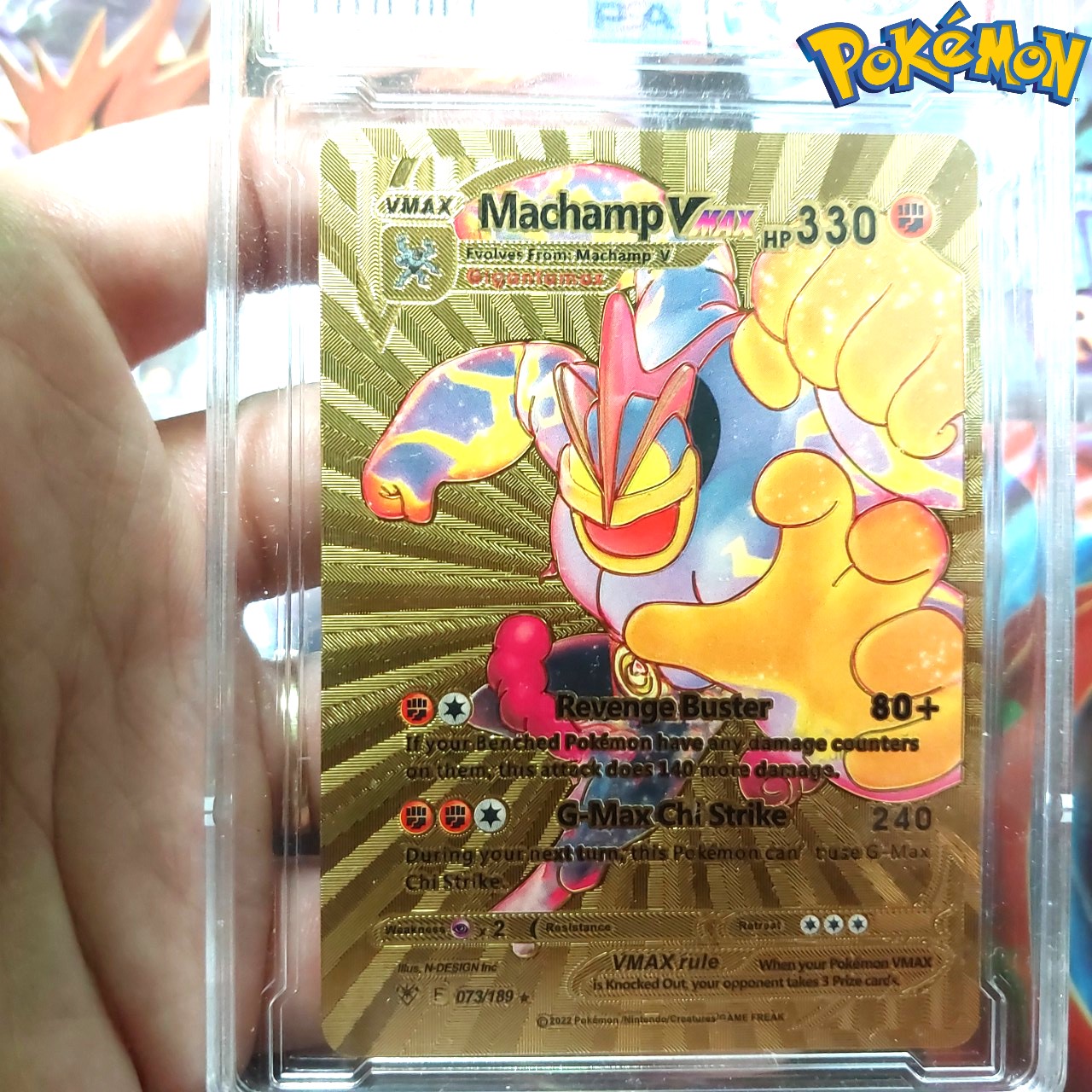 Machamp VMAX 073 189 thẻ pokemon nhôm mạ vàng lực sĩ 4 tay siêu cấp Tặng kèm bảo vệ thẻ 1459 d24 1-42