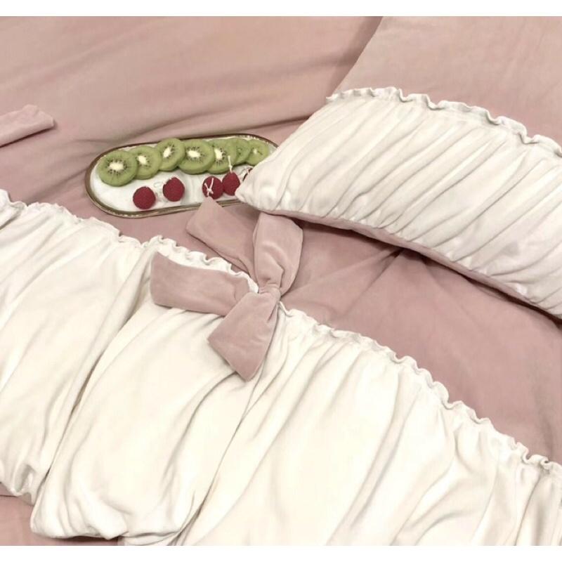 Bộ chăn ga gối nỉ nhung cute siêu xinh cao cấp 4 món