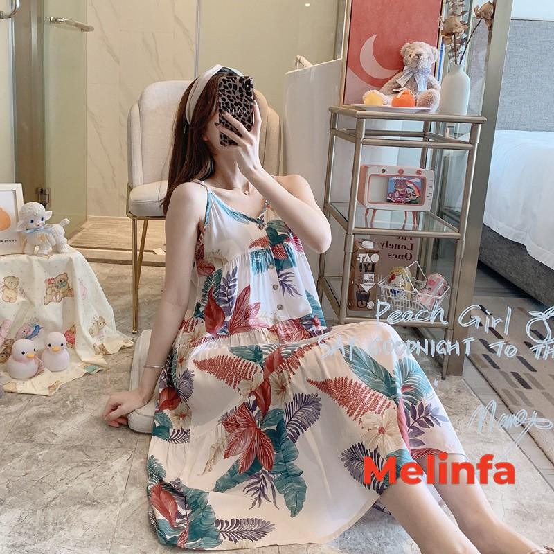 Váy ngủ hai dây nữ, đầm ngủ mặc nhà nữ cổ V dáng chữ A rộng rãi chất vải lanh lụa cotton thoáng mát nhiều màu mã V0251