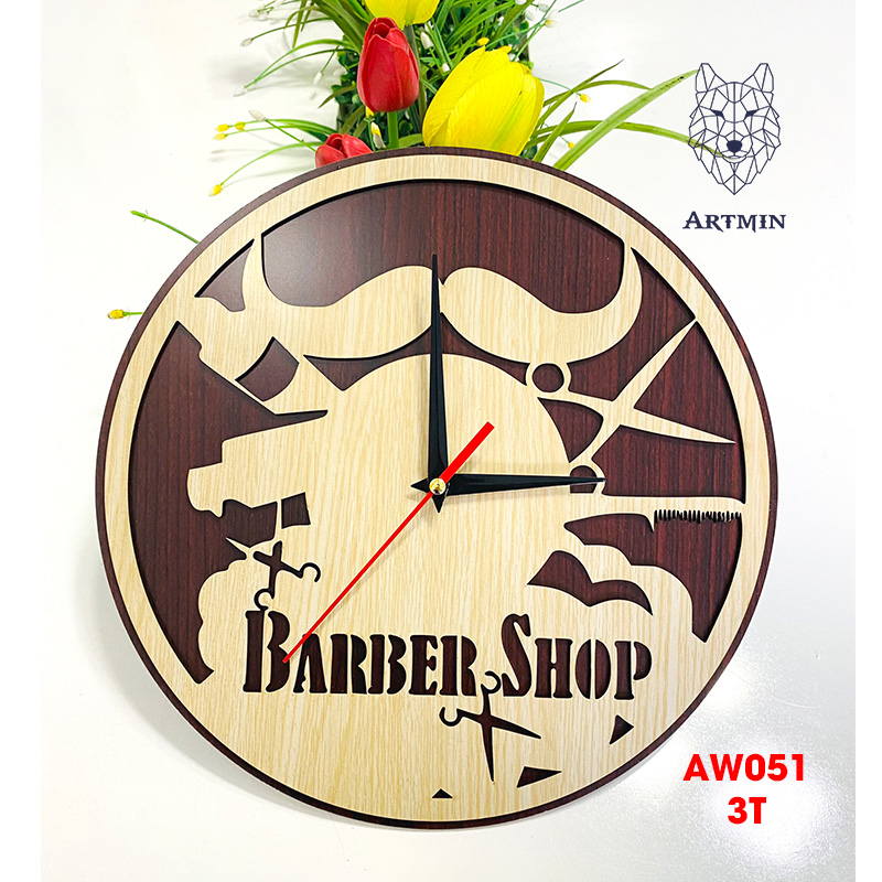 AW051 - Đồng Hồ Decor Barber Shop - Đồng Hồ Gỗ Treo Tường Dành Cho Hair Salon