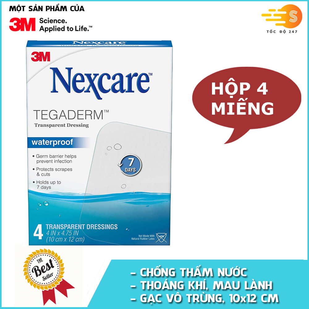 Hộp 4 miếng gạc vô trùng chống thấm nước Nexcare H1626, kích thước 101mm x 120mm