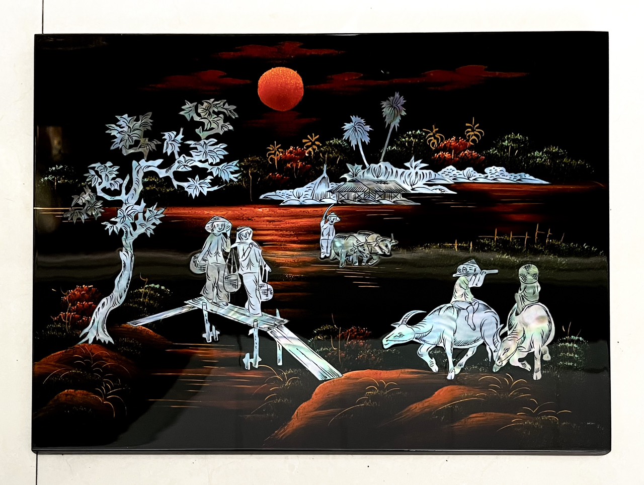 Tranh sơn mài cẩn ốc xà cừ cao cấp, ốc chìm, hàng xuất khẩu size 30x40 cm treo tường, trang trí nhà cửa,...