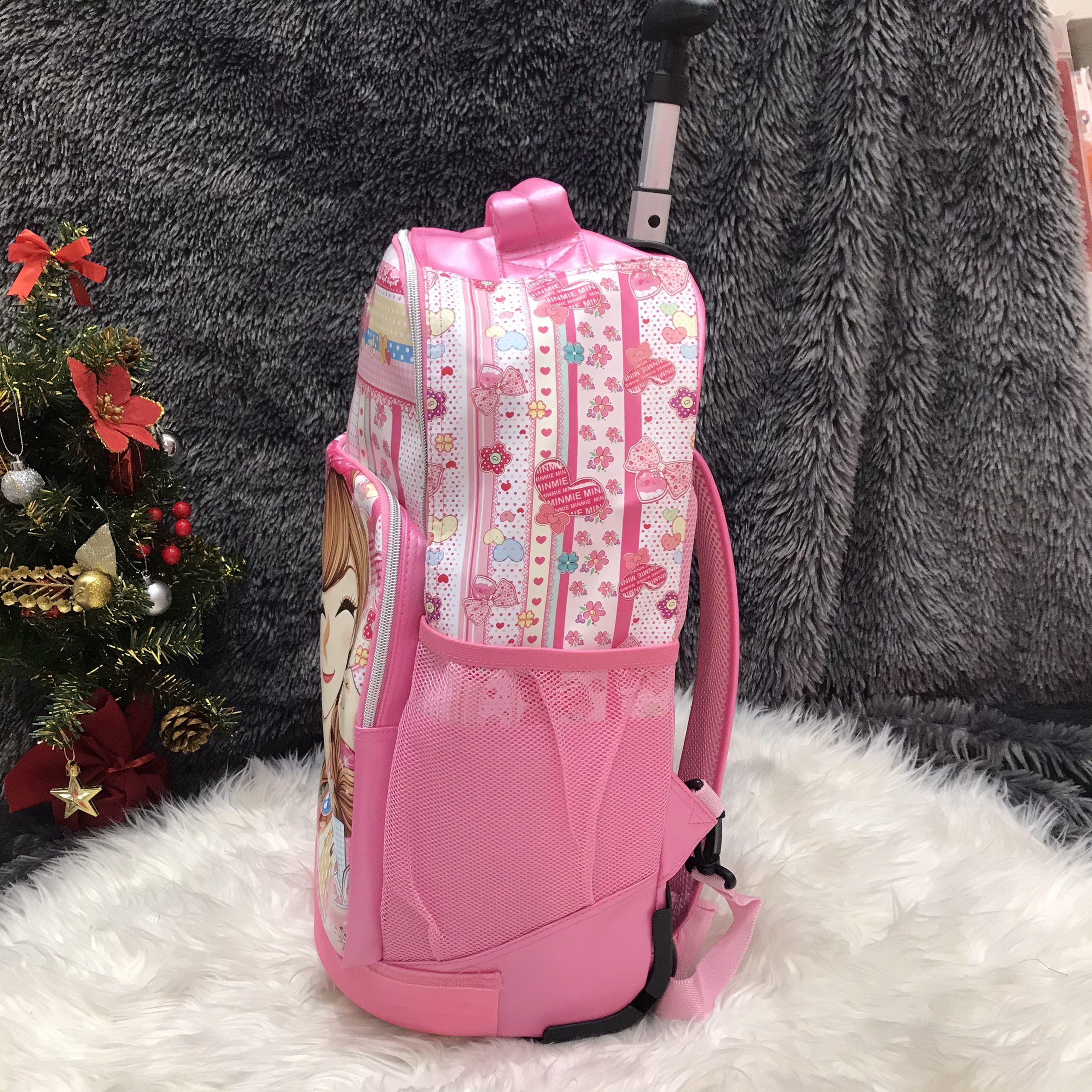 Balo kéo, vali du lịch 18'' inch 2 ngăn hình cô gái Minmie màu hồng đậm cho học sinh bé gái - MM4869SB03H