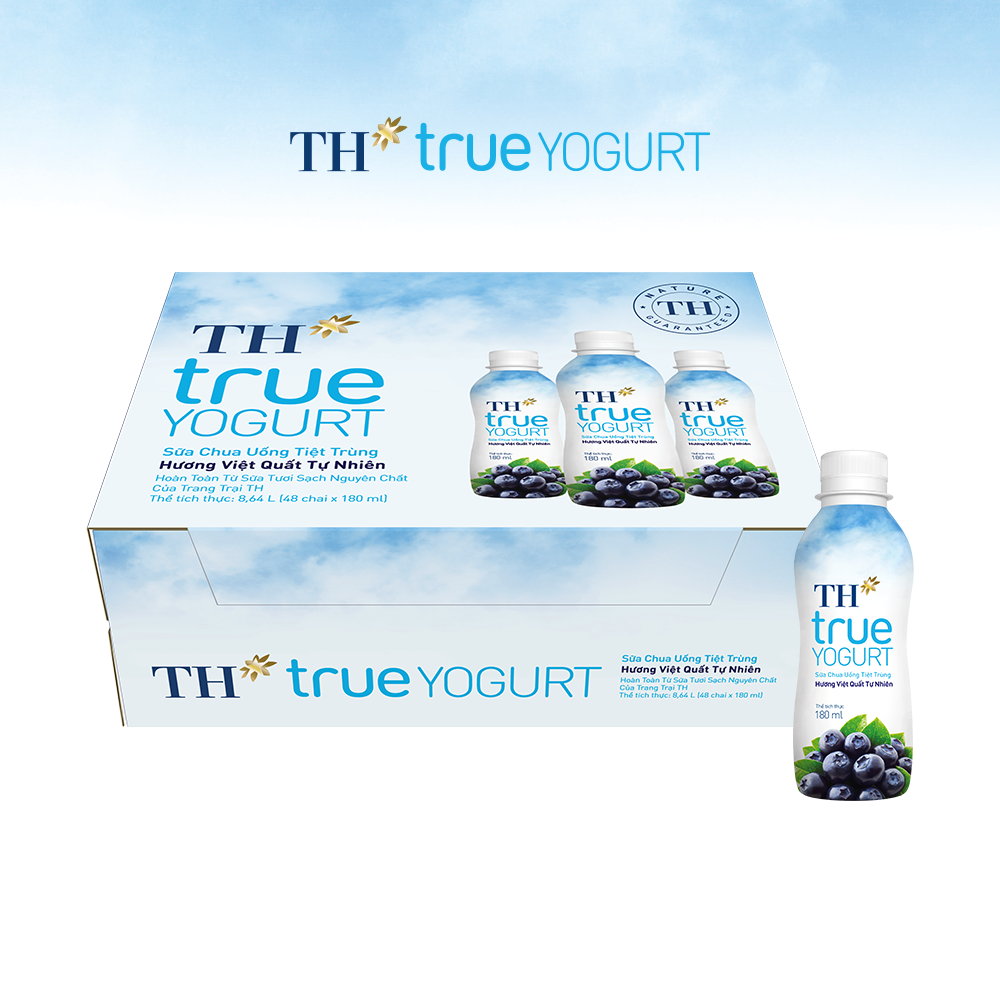 Hình ảnh Thùng 48 chai sữa chua uống tiệt trùng hương việt quất tự nhiên TH True Yogurt 180ml (180ml x 48)