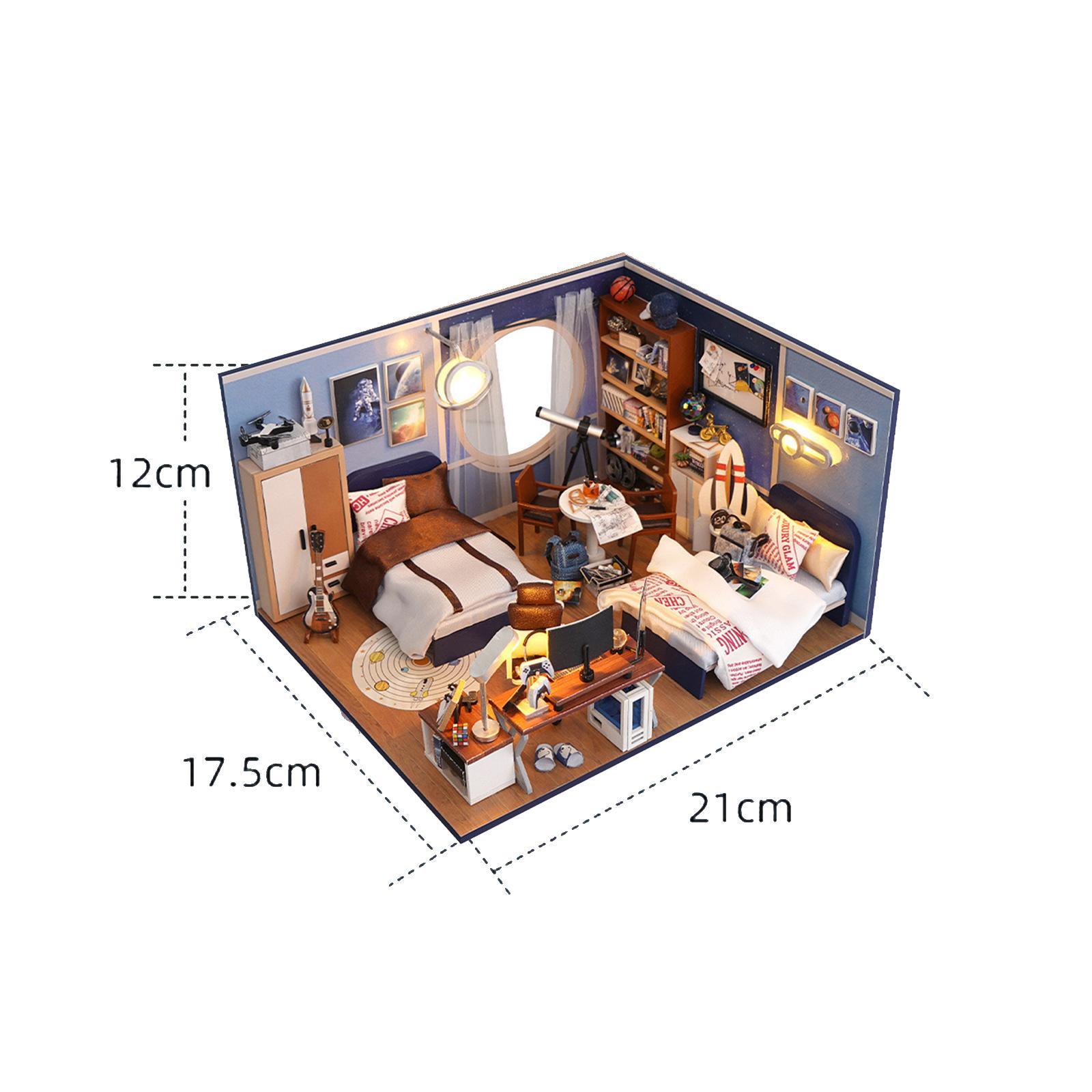 Wooden Miniature Dollhouse Kits Fashion with Lights Artwork Creative Bedroom