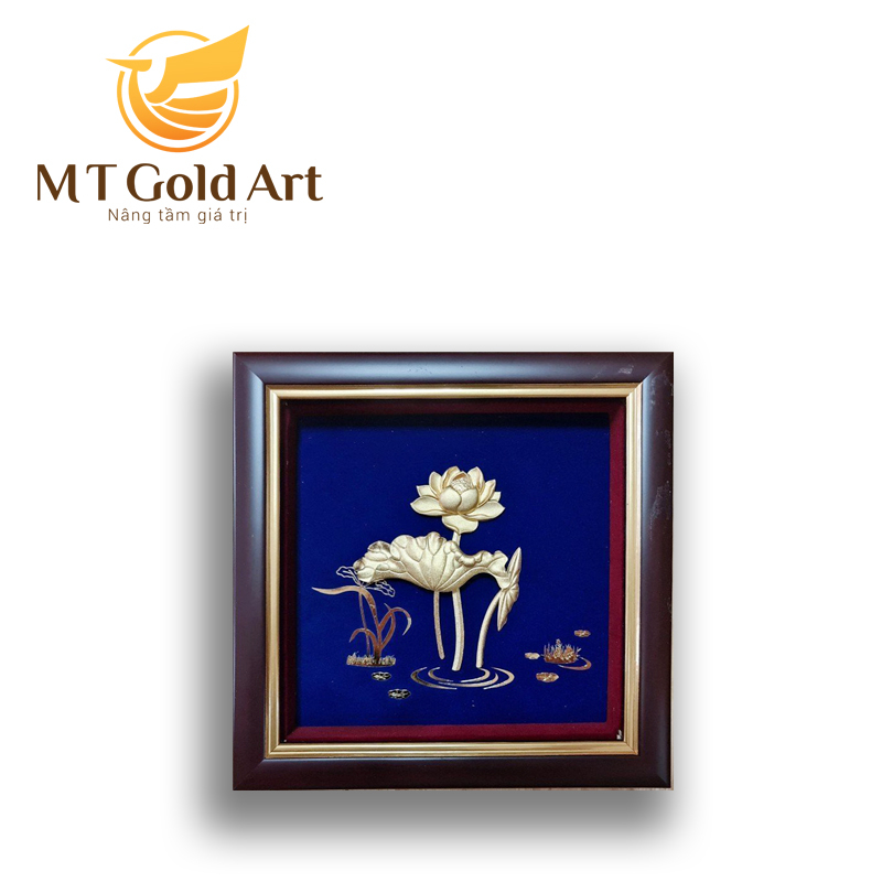 Tranh hoa sen dát vàng 24k (20x20cm) MT Godl Art- Hàng chính hãng, trang trí nhà cửa, phòng làm việc, quà tặng sếp, đối tác, khách hàng, tân gia, khai trương