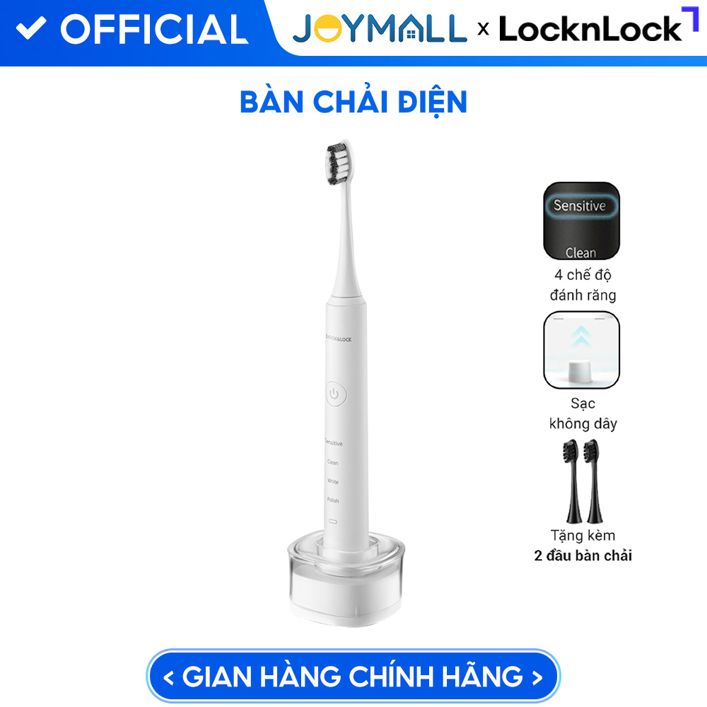 Bàn Chải Đánh Răng Điện Locknlock Màu trắng ENR346WHT - Hàng chính hãng, DC3.7V, Trọng Lượng 235g, Sạc Không Dây - JoyMall