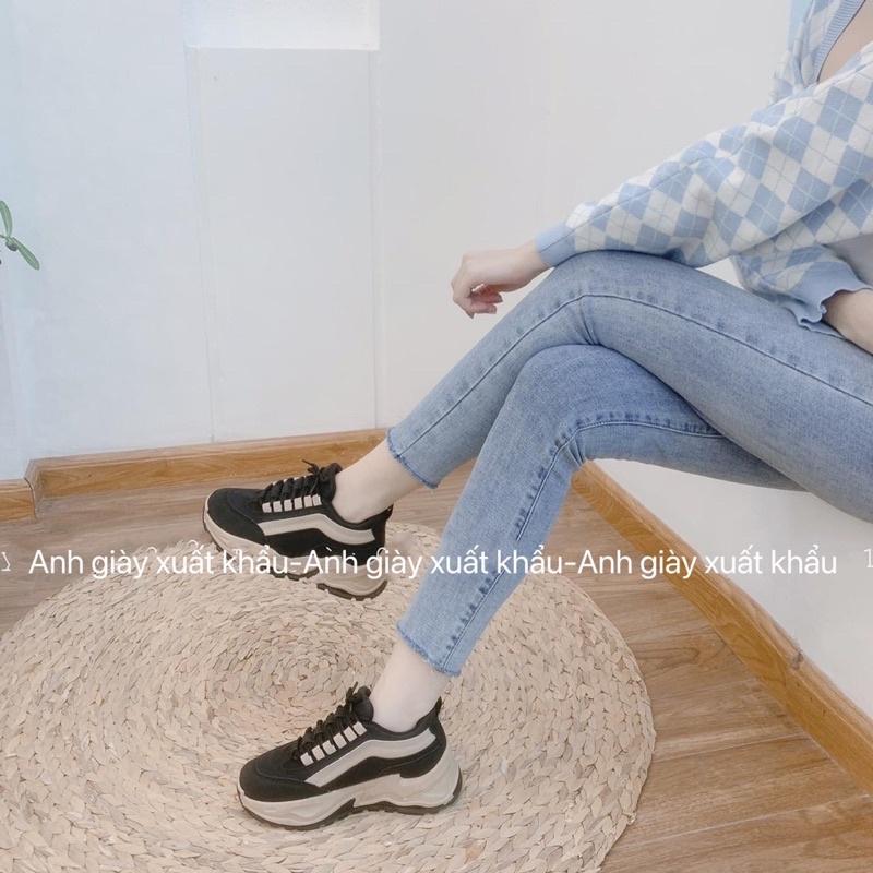 TT47 - Giày thể thao nữ sneaker độn đế 5p đen sọc trắng nhẹ êm chân