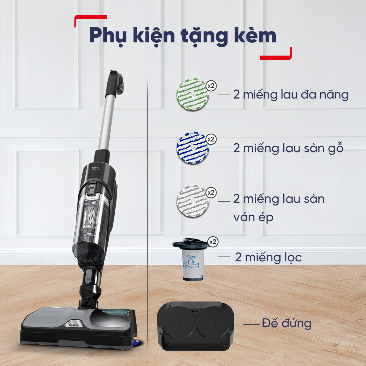 Máy hút bụi & lau sàn không dây Tefal X-Combo GF3039KO - Hàng chính hãng