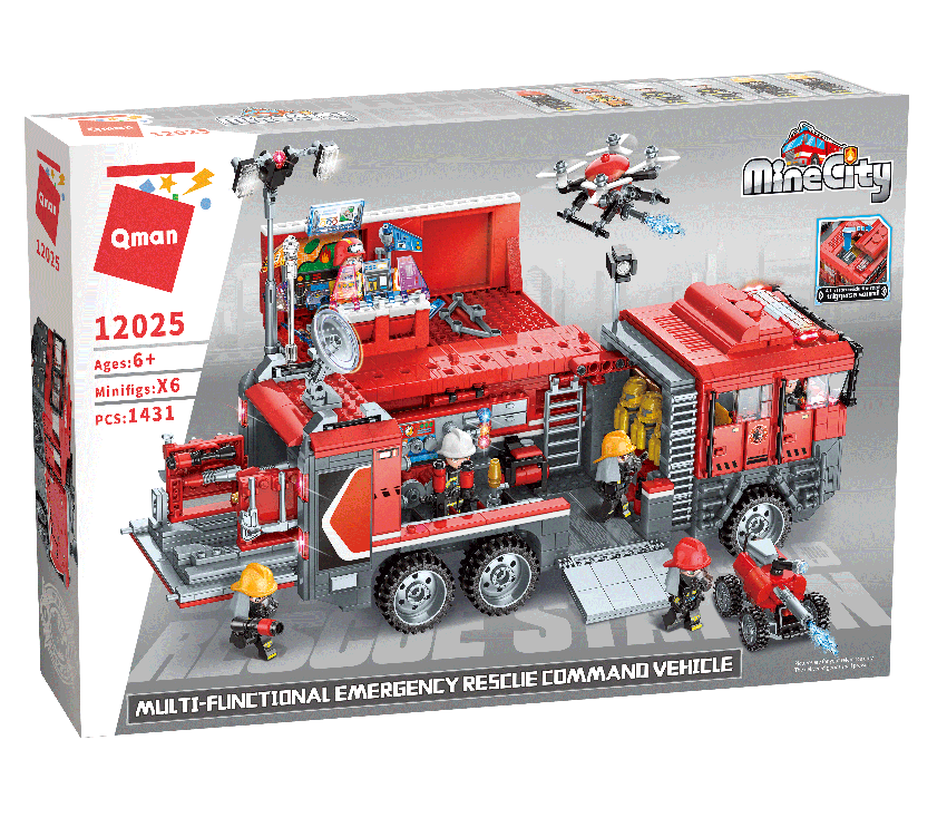 Đồ chơi lắp ghép, xếp hình Qman Xe cứu hỏa đa năng 12025 cho bé trai từ 6 tuổi