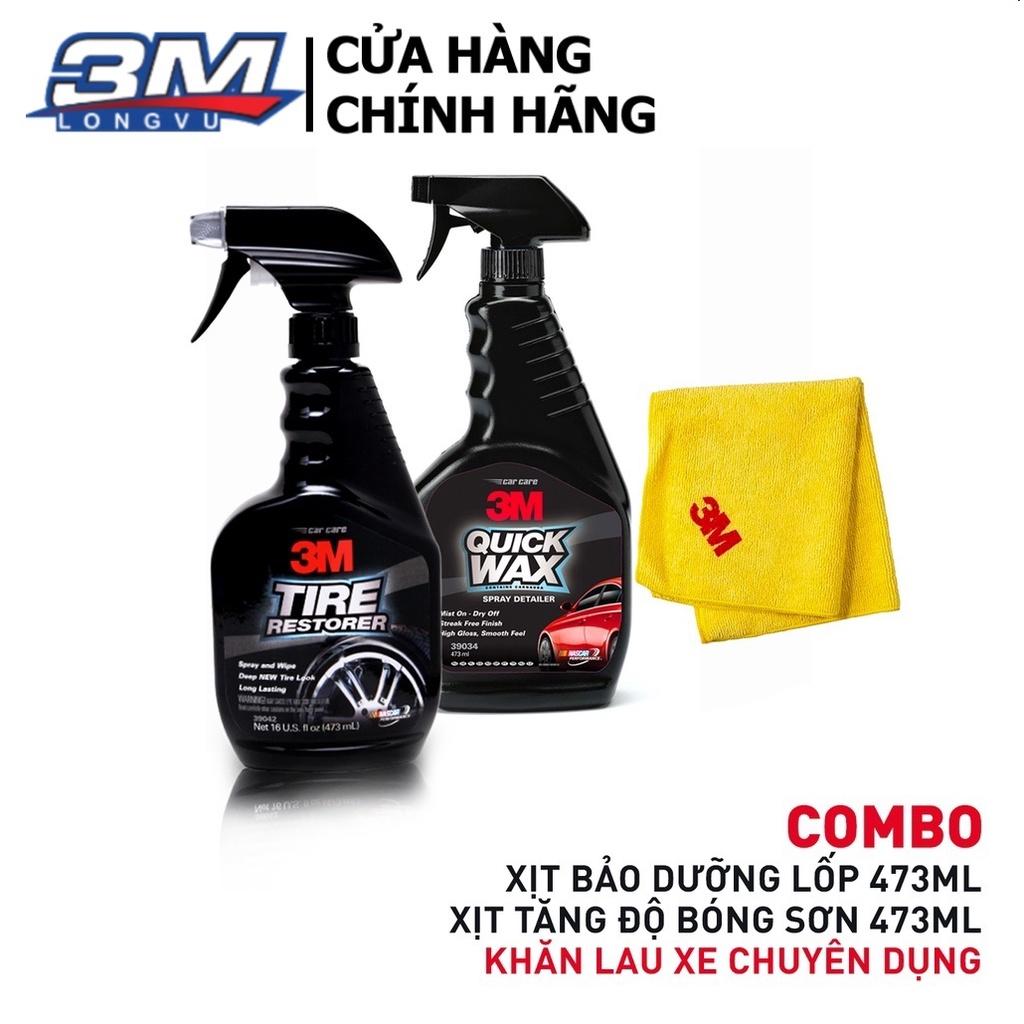 Combo Chai Xịt Bảo Dưỡng Và Bóng Lốp Xe + Chai Xịt Tăng Độ Bóng Sơn+ Khăn Lau Xe Chuyên Dụng 3M - 3M Long Vu