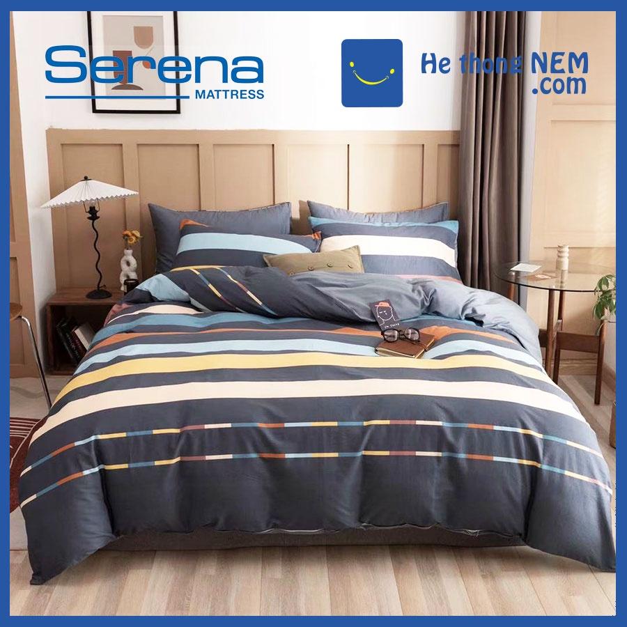 Bộ Chăn Ga Gối 5 Món Cotton lụa SERENA Cao Cấp Drap Giường Chăn Ga Gối Nệm - Hệ Thống Nệm