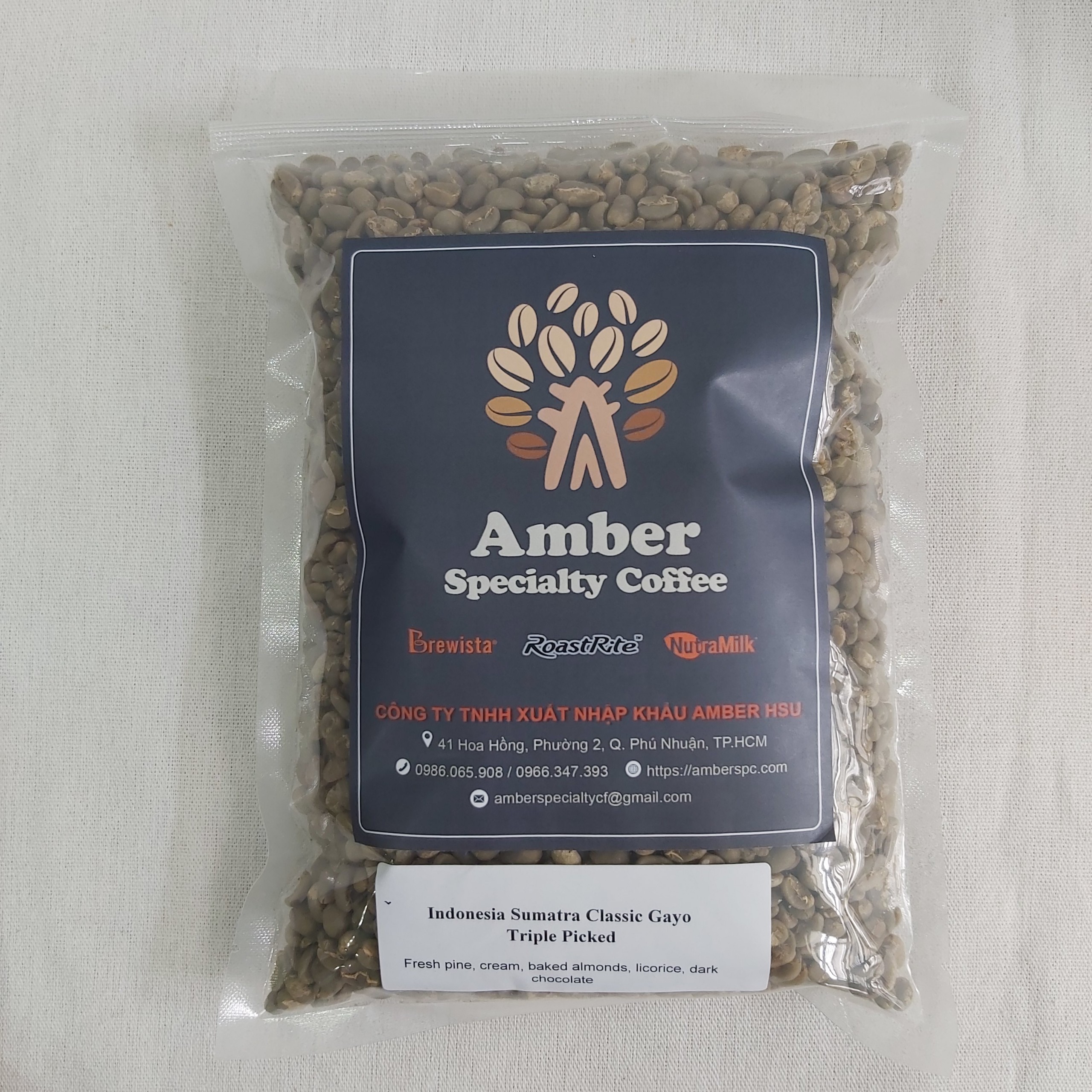 Cà phê Nhân xanh (Green Bean) Indonesia Sumatra Classic Gayo Triple Picked túi 1kg