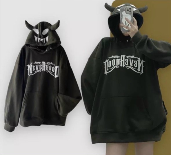 Áo Khoác Hoodie Local Brand Form Rộng nam nữ Phối Sừng Cute NEVERHOOD