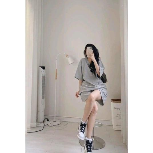 Bộ thể thao nữ mùa hè mặc nhà Form dáng rộng vải Ô xốp mềm mát màu xám xinh. MET SHOP