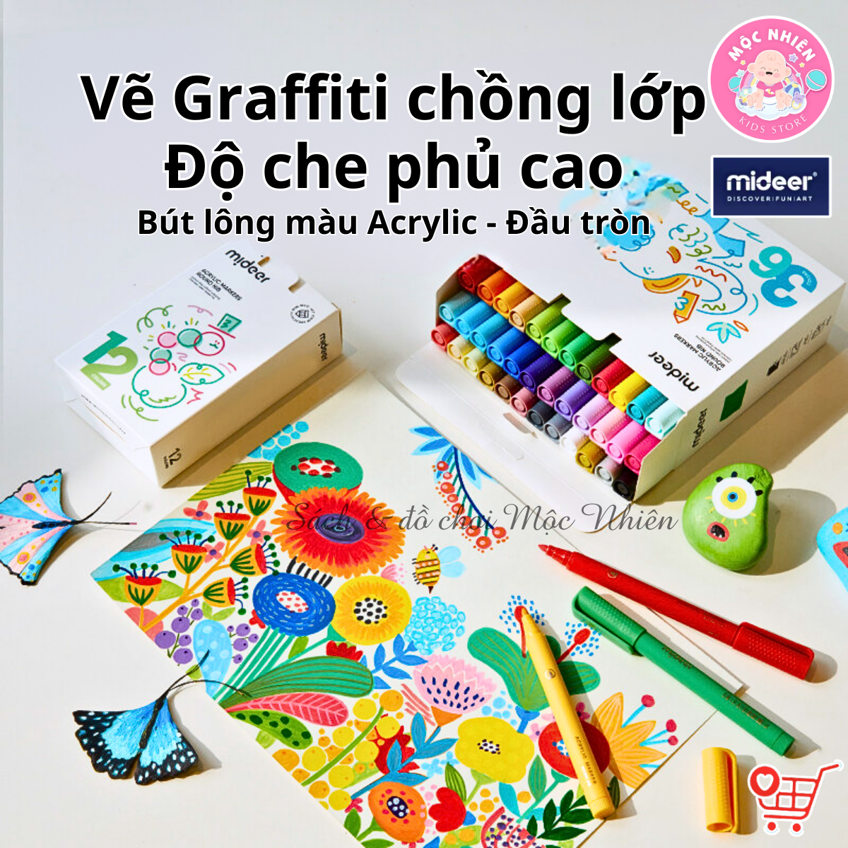 Bút Lông Màu Mực Acrylic An Toàn Vẽ Được Trên Nhiều Vật Liệu - Mideer Acrylic Marker Ultra-soft Nib