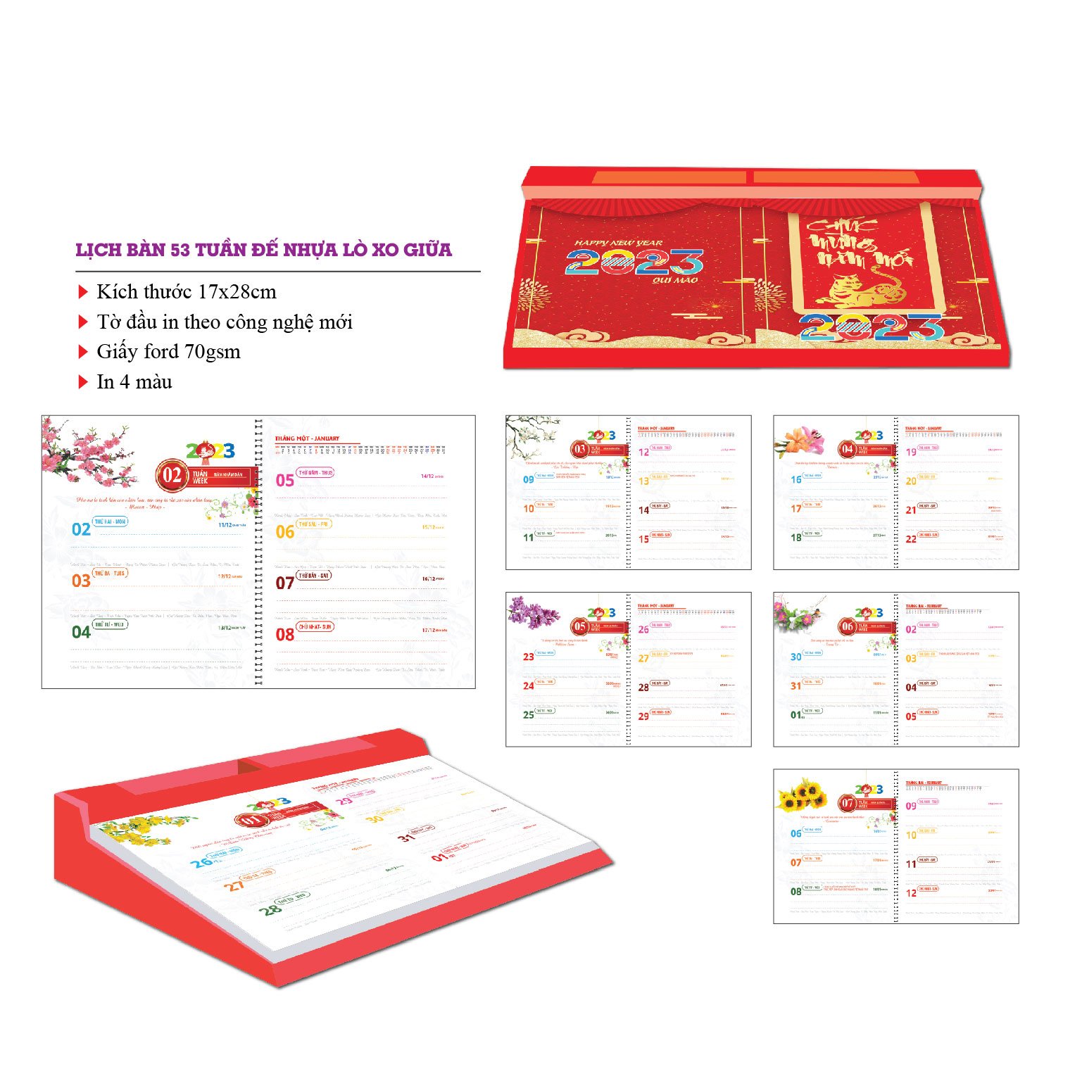 Lịch Tết 2025 - Lịch Bàn Đế Nhựa Lò Xo Giữa (17 x 28)