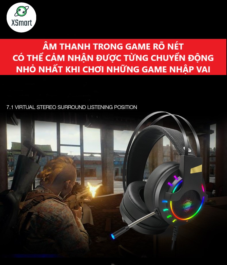 Combo Bàn phím và chuột gaming XSmart và tai nghe máy tính chụp tai chơi game, bộ sản phẩm có LED đổi màu K618+V6+K3 - Hàng Chính Hãng