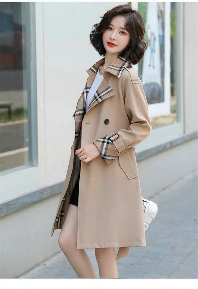 Áo khoác blazer kaki cổ vest phối màu cột eo cao cấp