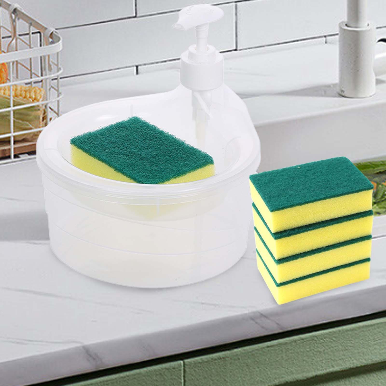 Soap Dispenser and Scrubber Holder 5 Sponge Sink Dish Washing Soap Dispenser