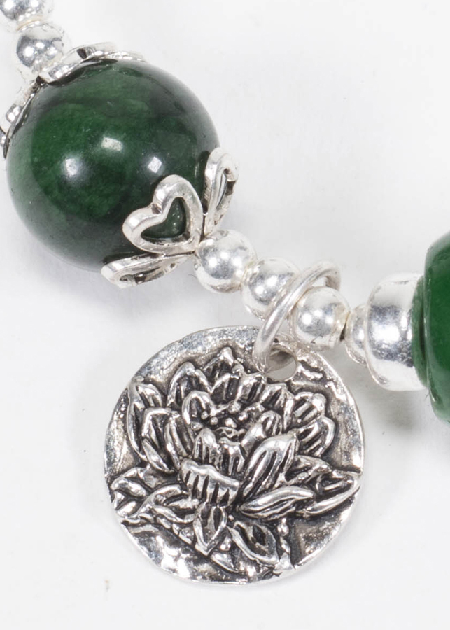 Vòng Đá Cẩm Thạch Sơn Thủy Phối Lu Thống & Charm Hoa Sen 10mm Ngọc Quý Gemstones