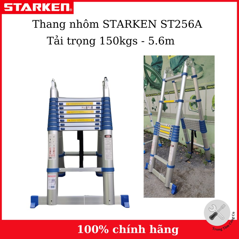Thang chữ A Thang nhôm rút đôi (chữ A: 2.7m,chữ I: 5.6m) STARKEN ST256A tải trọng 150kgs màu xanh - Hàng chính hãng