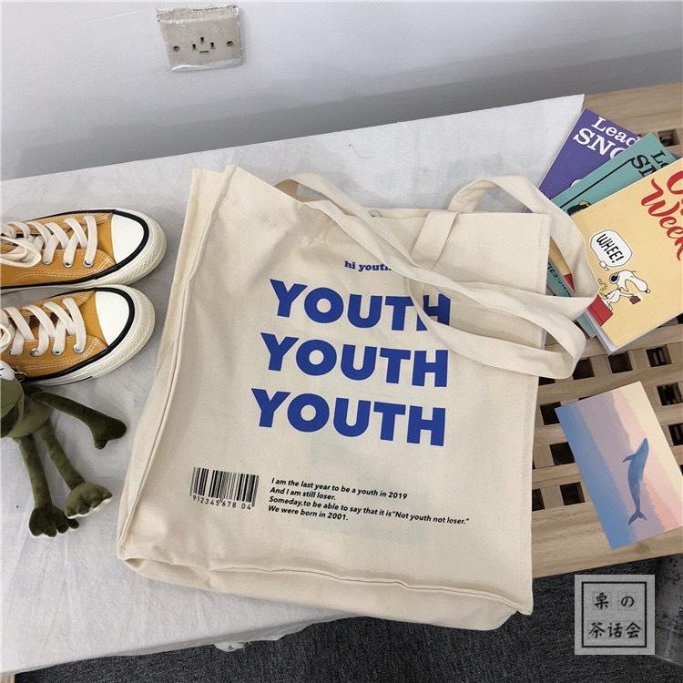 Túi Tote Vải Nữ Đeo Vai họa tiết chữ Phong Cách Ulzzang