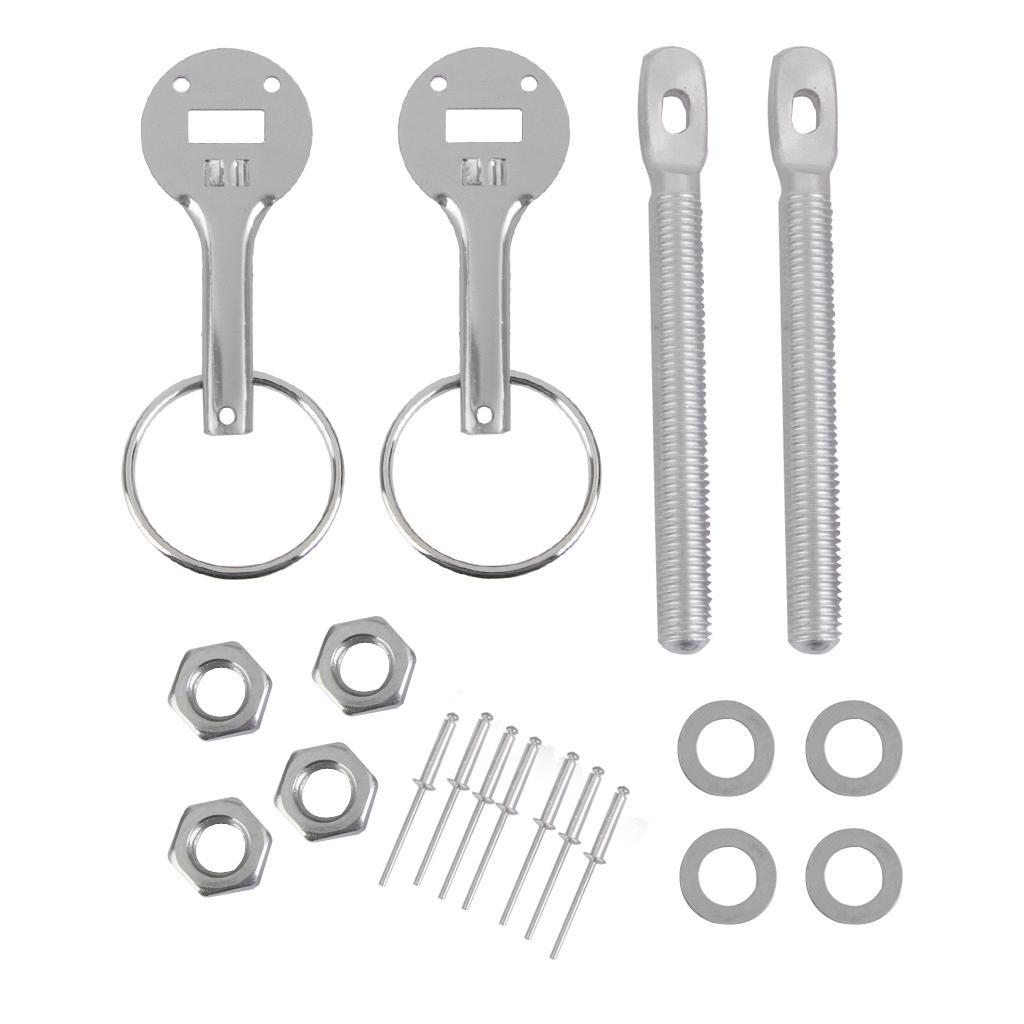 Hood Pin Black+Silver Racing Lock Kit Set Pair