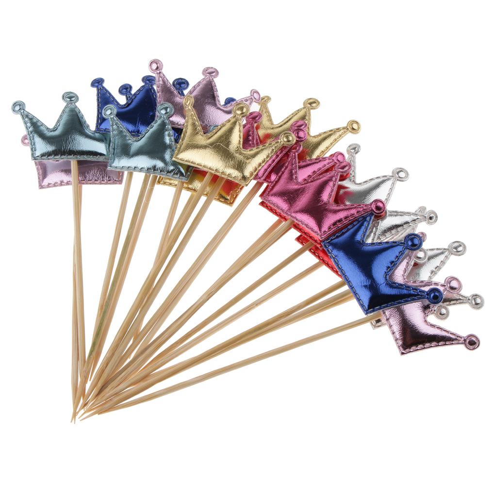 20 Pieces PU Crown Cake Topper Birthday Party Cupcake Picks Multi