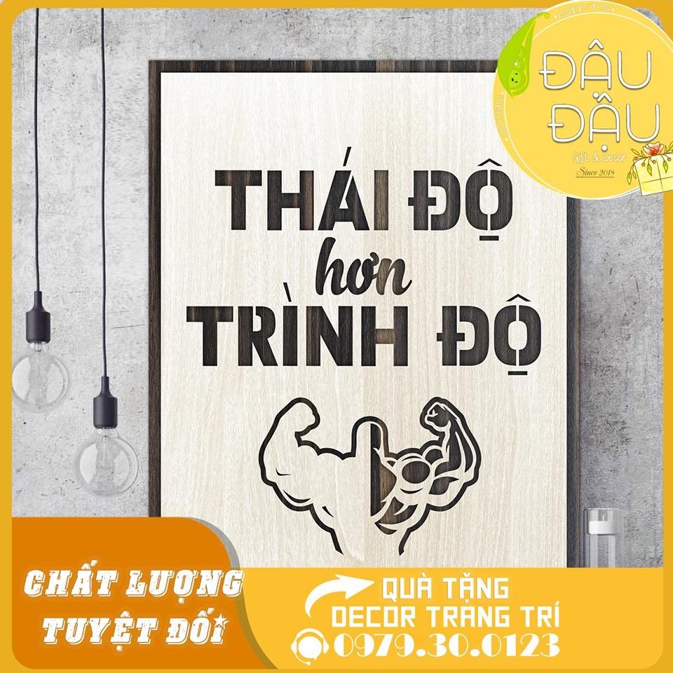Tranh văn phòng gỗ khắc chữ slogan tạo động lực treo tường trang trí hiện đại size 20x27cm