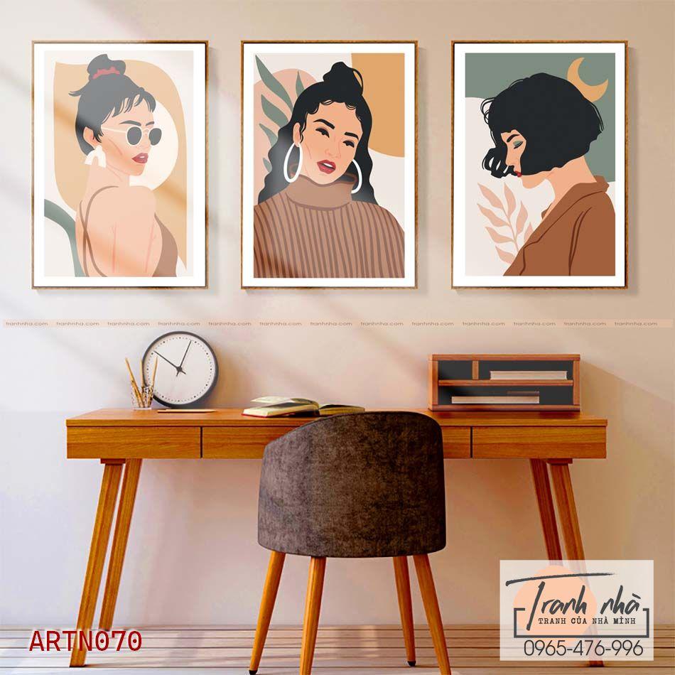 Bộ 3 tranh canvas Tối giản (Minimalism) - Cô gái cá tính - ARTN070