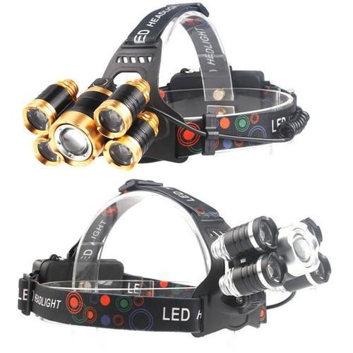 Đèn pin đeo đầu 5 bóng siêu sáng dùng pin sạc, Đèn Pin Đội Đầu 5 Bóng Led Siêu Sáng, Chống Nước Kèm Dây Sạc ĐÈN