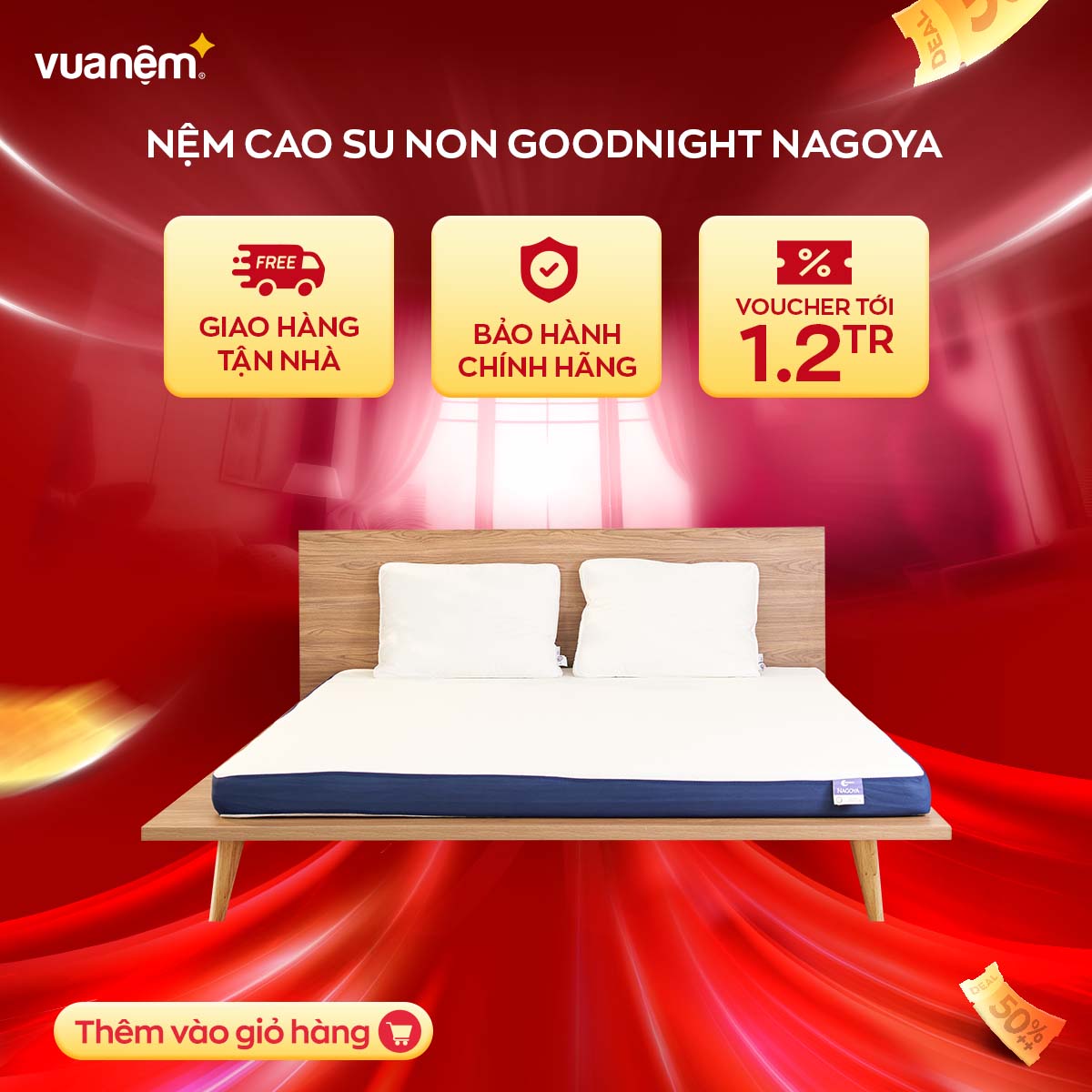 Nệm foam Premium Goodnight Nagoya 12cm tại Vua Nệm - Bảo vệ cột sống, kháng khuẩn hiệu quả