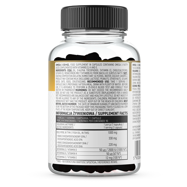 Omega 3 D3+K2 - OstroVit, Vitamin E, Hỗ Trợ Hệ Tim Mạch, Não Bộ, Giúp Xương Chắc Khỏe