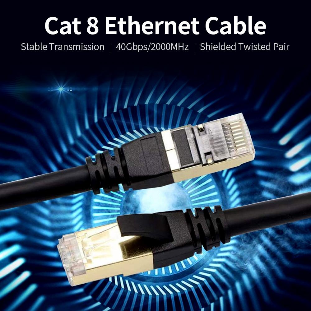 Cáp Ethernet Cat8 Cáp mạng tốc độ cao 40Gbps 2000Mhz / Cặp xoắn được bảo vệ / Mạ vàng Giao diện RJ45