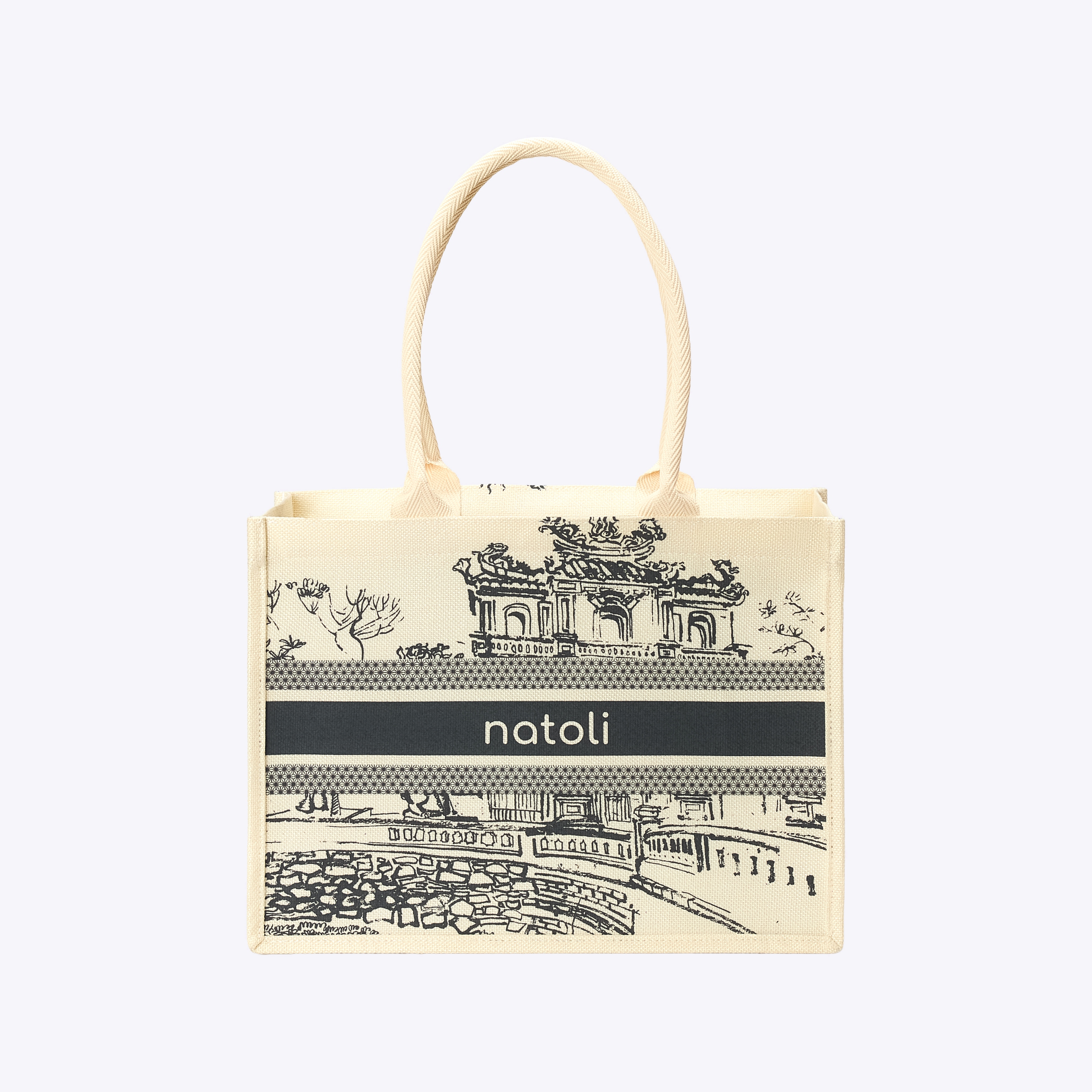 Túi cói vintage, túi đi biển NATOLI đi du lịch, đi chơi có khóa kéo đựng đồ tiện lợi BST Artisan Eco Jute Tote T36