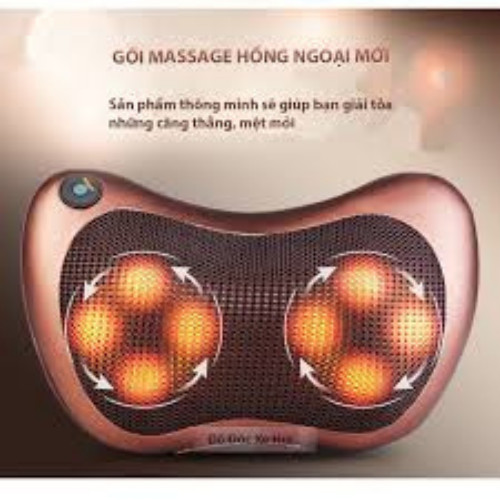 Gối Massage Hồng Ngoại 8 bi công nghệ Nhật Bản có đảo chiều-màu Nâu Đỏ