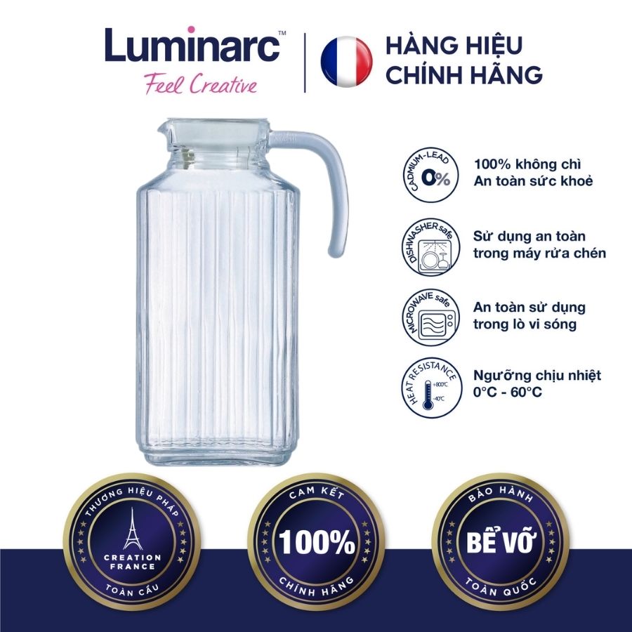 Bình nước thủy tinh Luminarc Quadro 1.7L -LUQUG2668