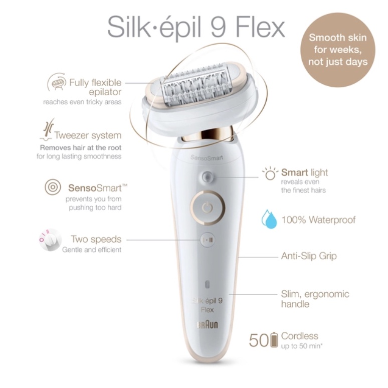 Máy cạo lông, nhổ lông, tẩy lông cho nữ Braun Silk-épil 9 Flex