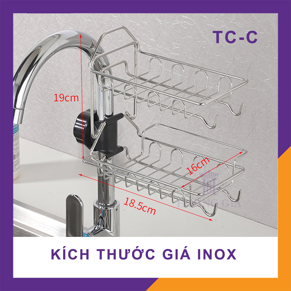 Giá treo inox chậu rửa bát Hoàng Gia Kệ inox treo vòi nước chậu rửa bát, đựng giẻ rửa chén bát