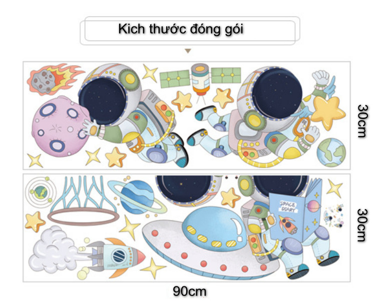 Decal trang trí tường - 3 Chú phi hành gia vui đùa trên không trung