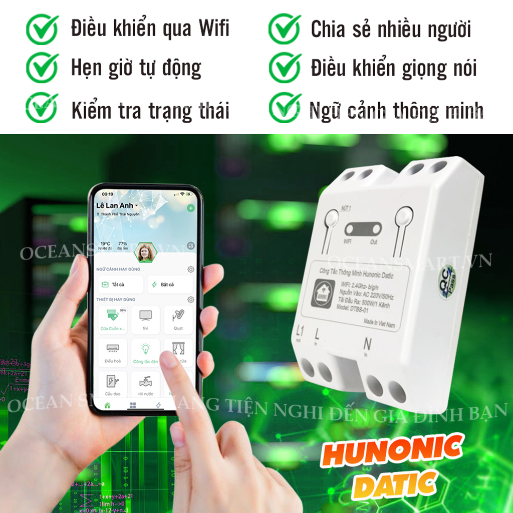 Công Tắc Thông Minh, Công Tắc Wifi Giá Rẻ Hunonic Datic Basic - DTBS01