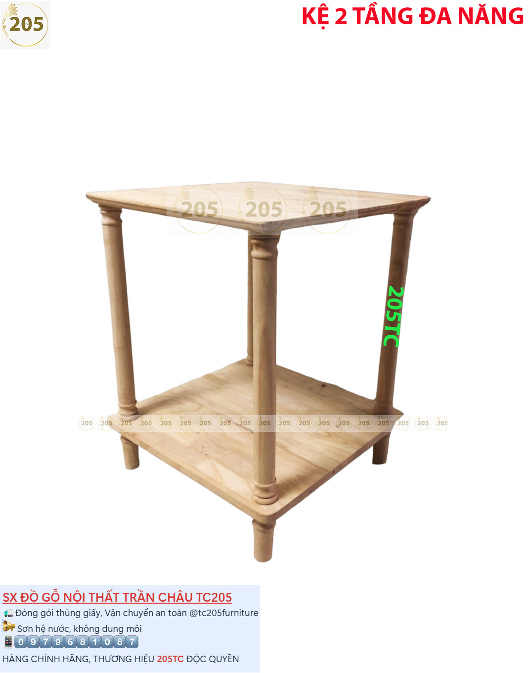 Kệ đầu giường 2 tầng 100% gỗ cao su - 44x44x56 cm hàng lắp ráp dễ dàng