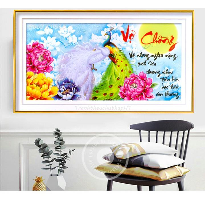 Tranh đính đá - Tranh thêu chữ thập vợ chồng - size 93*51cm - tự thêu