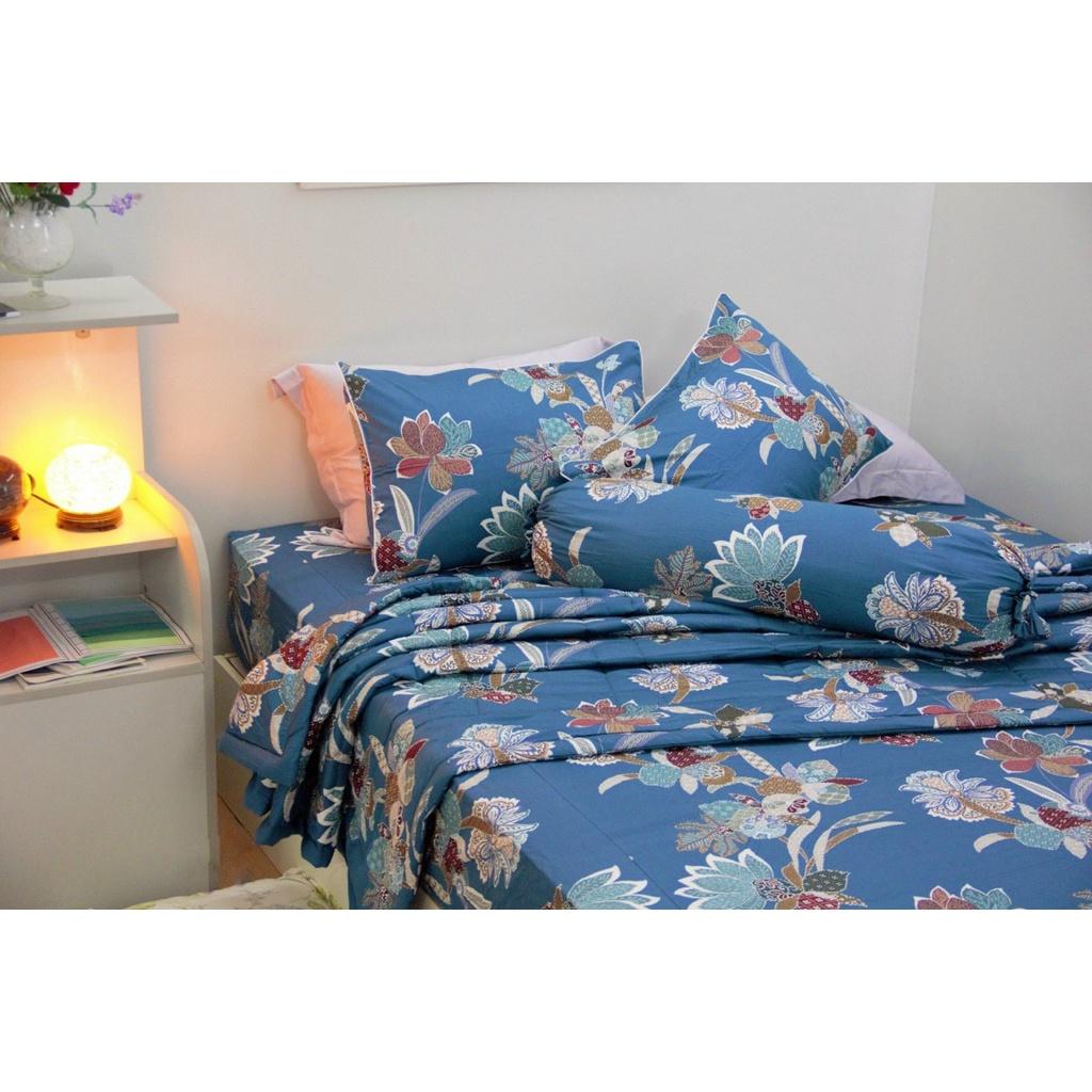 Bộ chăn drap gối satin Hàn Quốc hoạ tiết