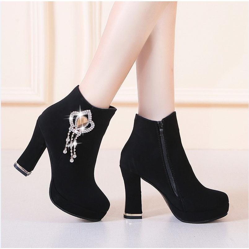 Giày Boot Martin Cao Gót Có Khóa Kéo Thiết Kế Mới Thời Trang Mùa Thu Đông Dành Cho Nữ