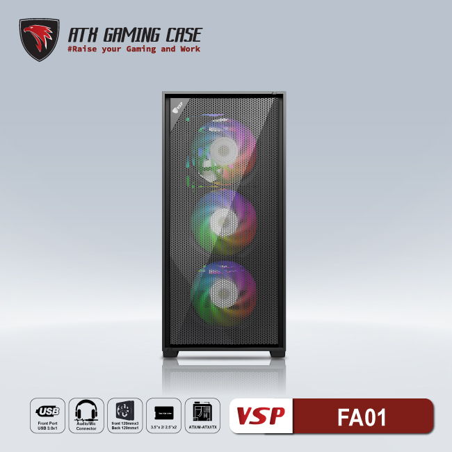 Vỏ máy tính Case VSP FA01 ~ Kính cường lực (Không FAN - ITX, MicroATX, ATX) - Hàng chính hãng TECH VISION phân phối