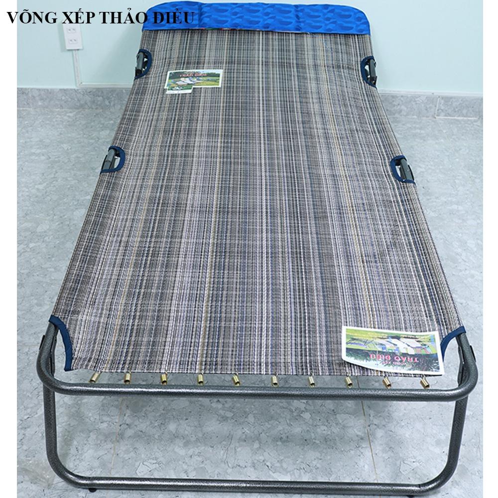 Giường xếp lưới thổ cẩm cao cấp rộng 90cm khung sơn tĩnh điện thương hiệu Võng Xếp Thảo Điều - G12