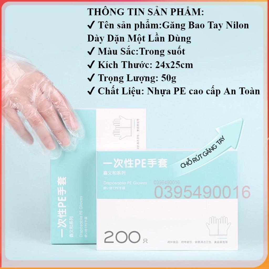 Hộp 200 Găng Tay Nilon Loại Tốt Dùng 1 Lần Nhựa PE Siêu Dai An Toàn Bảo Vệ Da Tay