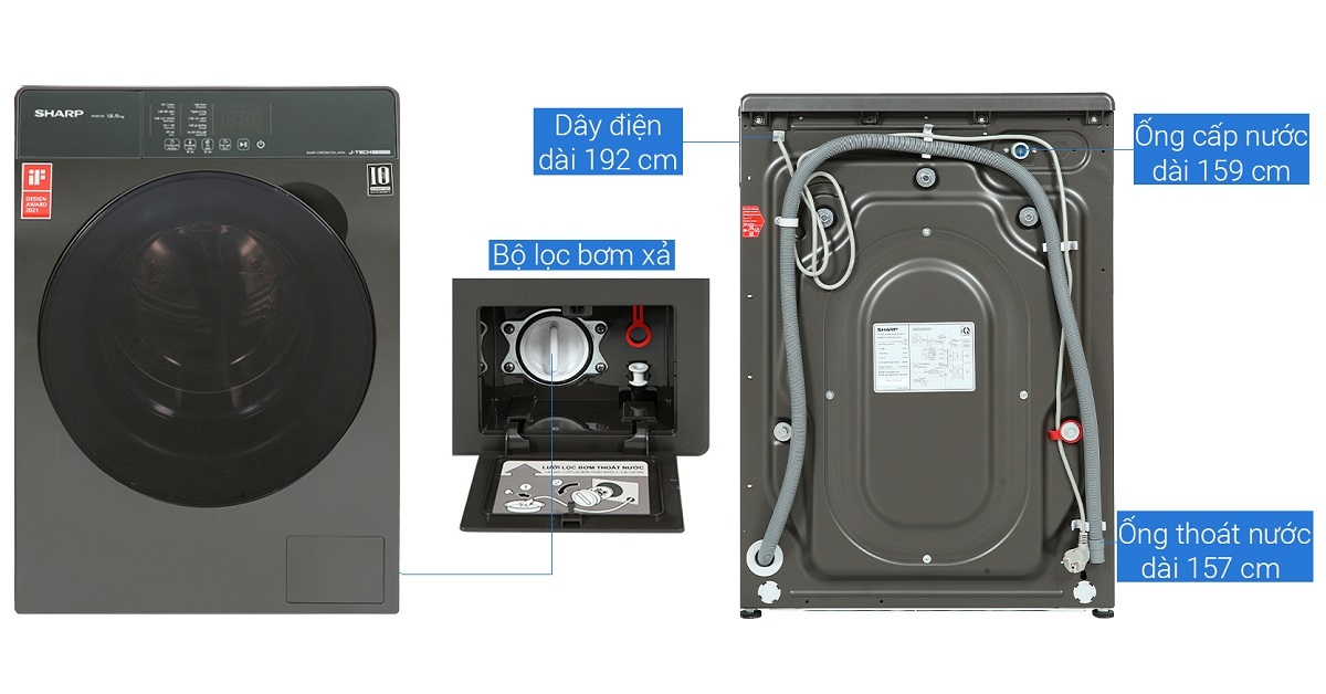 Máy giặt cửa trước Sharp Inverter 10.5kg ES-FK1054PV-S-Hàng chính hãng